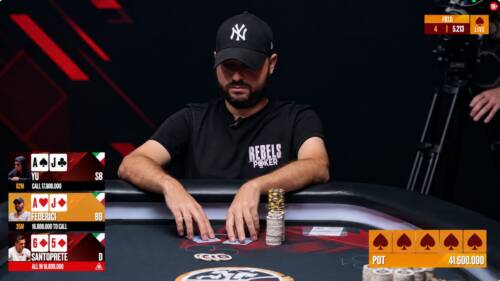 Sunday Million Live, punti di vista: A-Jo da big blind 18x, su push di bottone 9x e just call del chipleader da small blind, 4 left